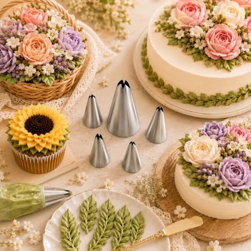 5 Pcs Leaf Piping Tips Set, Stainless Steel Cake Decorating Tips for