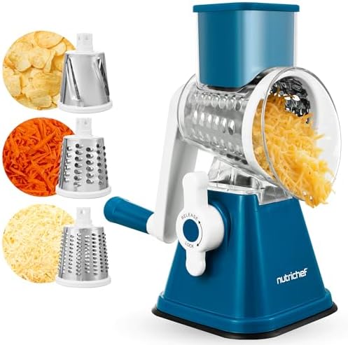 Nutrichef 3 in 1 Cheese Grater and Shredder, Blue