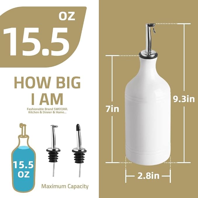 Sweejar Ceramic Olive Oil Dispenser Bottle, Opaque Oil Cruet Protects to Reduce - Image 2