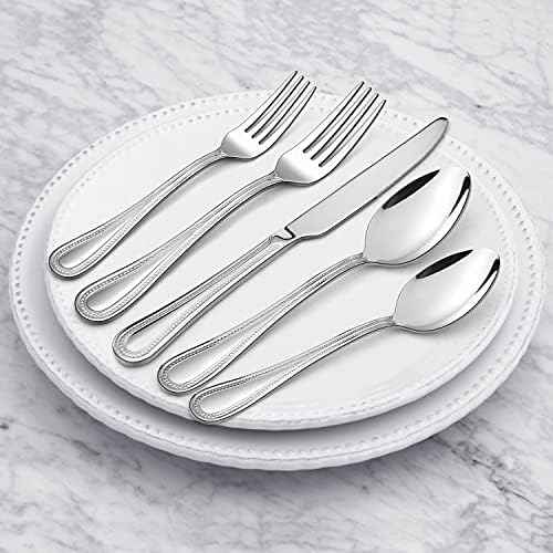 40-Piece Silverware Set, HaWare Stainless Steel Flatware Service for 8, Pearled Edge Tableware Cutlery Include Knife/Fork/Spoon, Beading Eating Utensil for Home, Mirror Polished, Dishwasher Safe