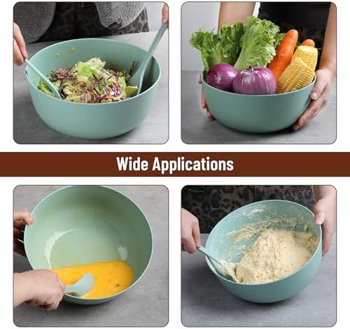 BAMBOO LAND- Large Salad Bowl with Wooden Lid, 10 Inch/108 Oz, Mint