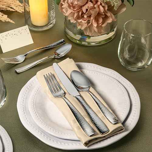 Hudson Essentials 65-Piece Hammered 18/10 Stainless Steel Silverware