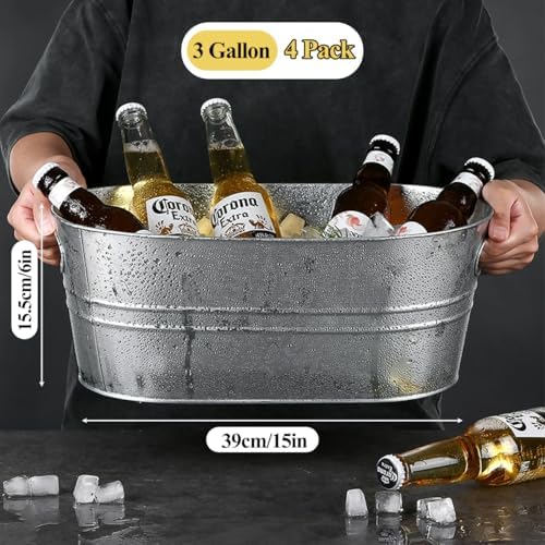 4 Pack Galvanized Tub 3.1 Gallon Ice Bucket Large Metal Drink Buckets