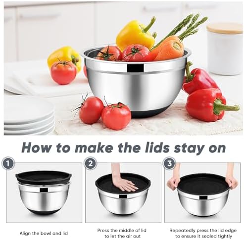TeamFar Mixing Bowls, Salad Bowls with Airtight Lids, Black