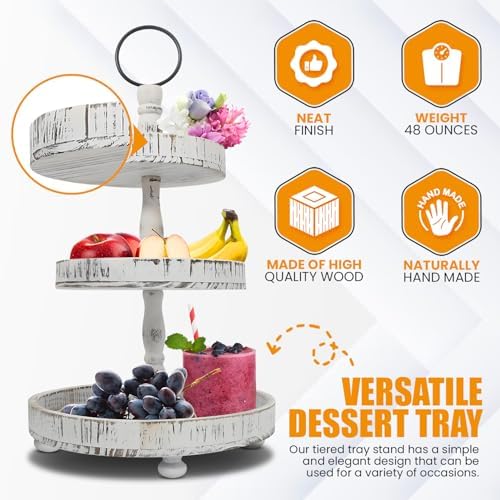 Adjustable 3 Tiered Tray Stand with Interchangeable Handles, White