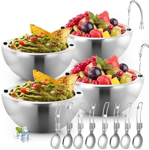 LemonRoad 4 Pack 16 oz Chilled Dip Bowl, Silver Stainless Steel Dish