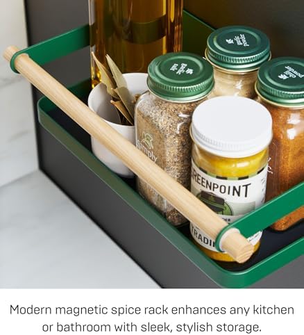 YAMAZAKI Home Magnetic Spice Storage Rack, Steel and Wood