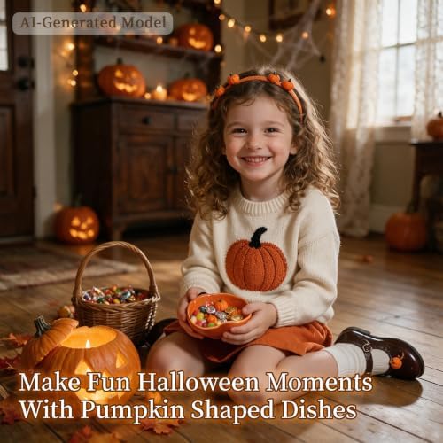 Orange Pumpkin Bowls,Set of 6, 6 oz Pumpkin Shaped Bowl Ceramic