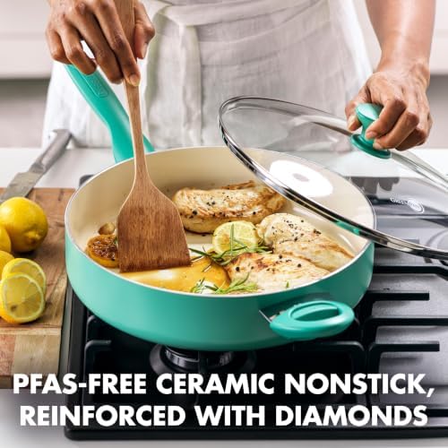GreenPan Rio 5QT Saute Pan and Lid, PFAS-Free Ceramic Nonstick