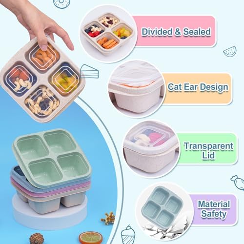 4 Pack Snack Containers, Reusable Bento Snack Box, 2-Cup Capacity