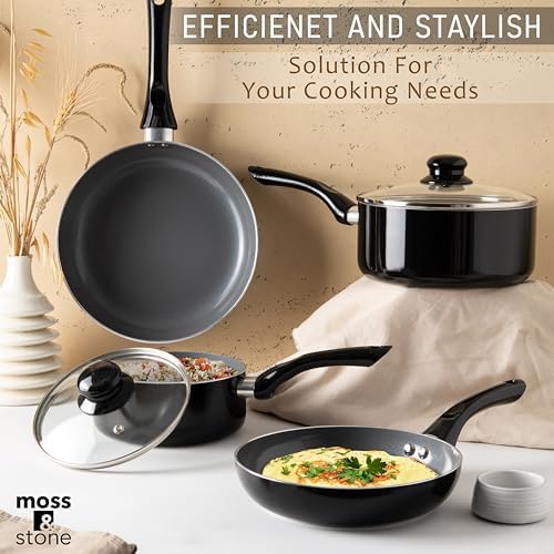 Moss & Stone 6 Pcs Black Nonstick Cookware Set, Induction Cookware