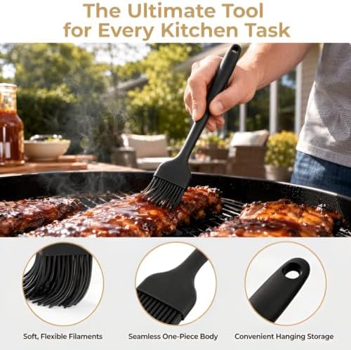 3Pcs Silicone Basting Brush Oil Butter Sauce Pastry Brush, Black