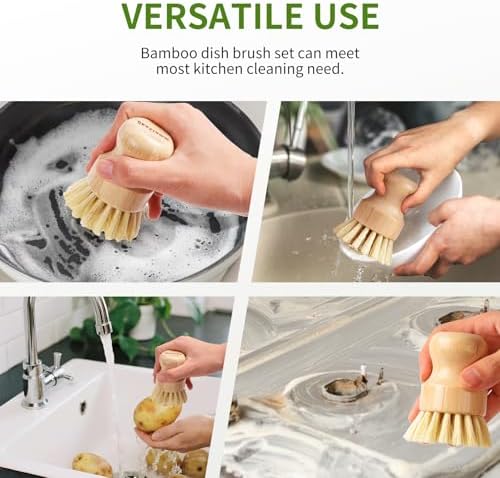 4 Pack Bamboo Dish Brush with Sisal Bristles