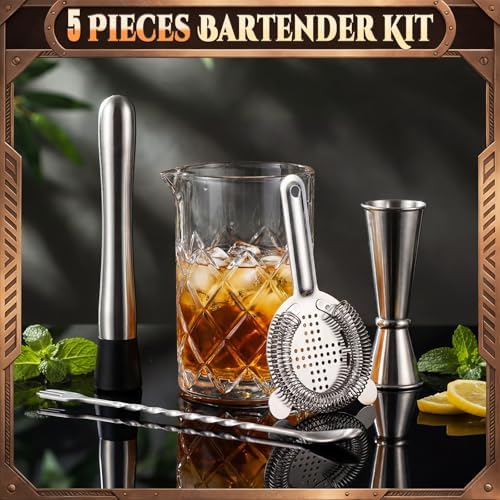 Zhehao 5 Pieces Cocktail Mixing Glass Set, Bar Cocktail Mixing Kits