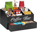 Coffee Bar Organizer Countertop, Wooden Bar Accessories With Drawer