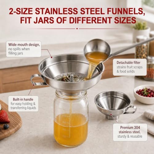 2-Piece Set Canning Funnel Set, Stainless Steel Wide Mouth with