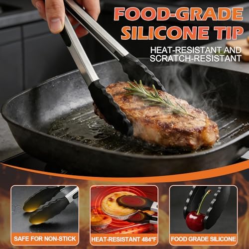 TACGEA Kitchen Tongs, Set of 3, 7", 9" and 12"