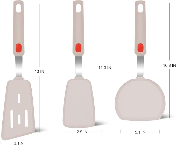 Beijiyi Silicone Spatula Turner Set of 3, 600°F Heat Resistant Nonstick Turner - Image 2