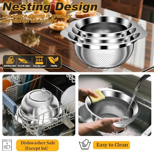 Colander, Stainless Steel Colander for Kitchen, 3Pcs Kitchen Gadget