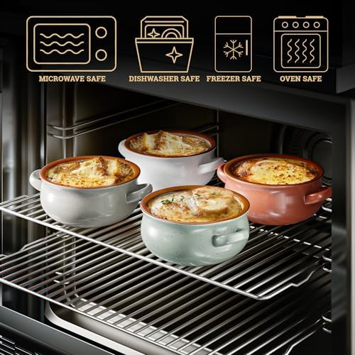 Ceramic Soup Bowls with Handles Set of 4, 20oz Stackable French Onion