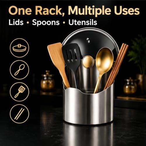 Multifunctional Kitchen Utensil Holder, Stainless Steel Pot Lid