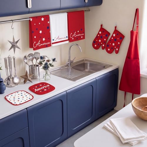 Tieshankao 10Pcs 4th of July Kitchen Decor Set - Patriotic Stars