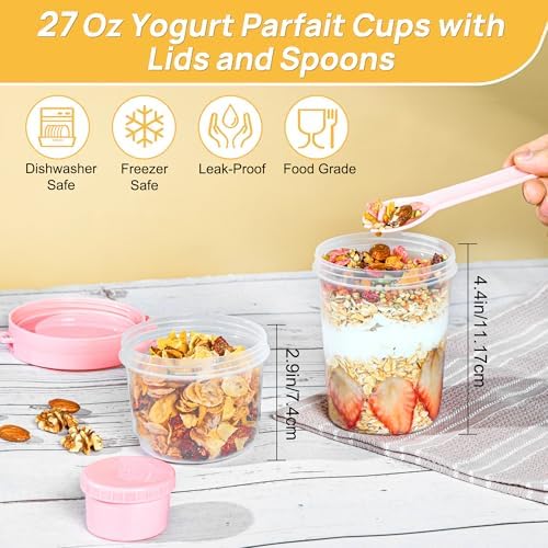 Vtopmart Yogurt Parfait Cups, 4 Pack, 27oz, with Lids & Spoons