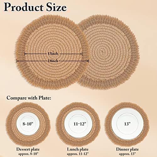 13 Inch Round Cotton Placemat Set of 4 Boho Placemats Table Mats Woven