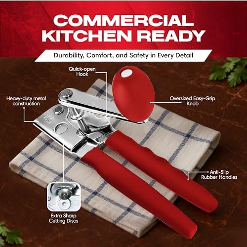 Chef Master Commercial Can Opener Heavy Duty - Manual Hand Crank for
