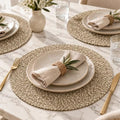 Marled Twist Set of 8 Placemats, 15" Round Cotton, Beige, Heat