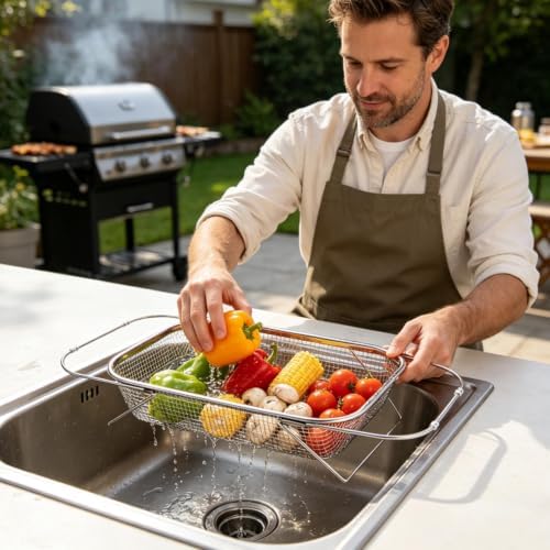 Expandable Over Sink Colander 304 Stainless Steel Fine Mesh Strainer