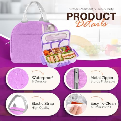 EASYFUN Bento Lunch Box, 4-Compartment, Purple