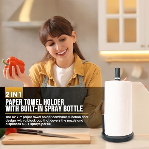 2-in-1 Paper Towel Holder with Spray Bottle, Matte Black