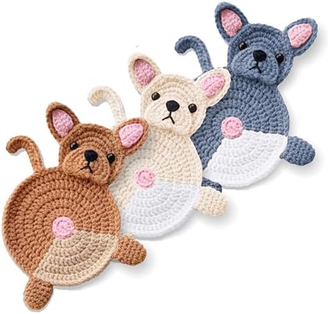 Funny Frenchie Butt Coasters Set of 3 - Handmade Absorbent Crochet