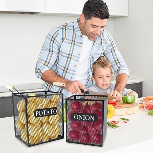 Set of 2 Potato and Onion Storage Bin, Metal Mesh Onion and Potato