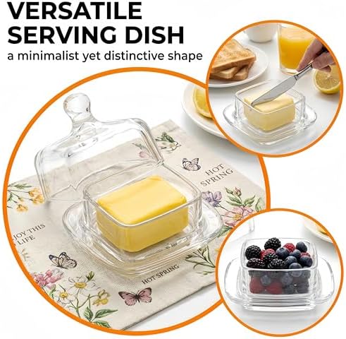 ZOOFOX 2 Pack Glass Butter Dish, Small Glass Butter Keeper with Lid