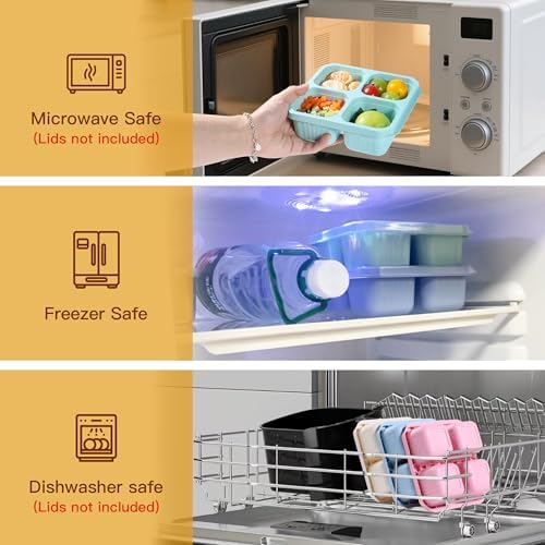 8 Pack Wheat Straw Snack Containers, 4-Compartment Reusable Bento Box