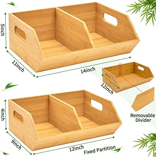 2 Set Bamboo Storage Bin, Pantry Organization and Storage Baskets
