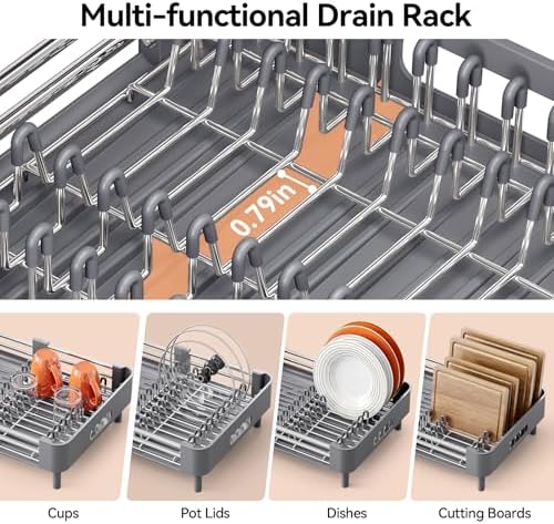 Urackify Extendable Stainless Dish Drying Rack, Gray