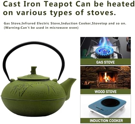 Cast Iron Tea Kettle with Infuser, 2500ml, Green