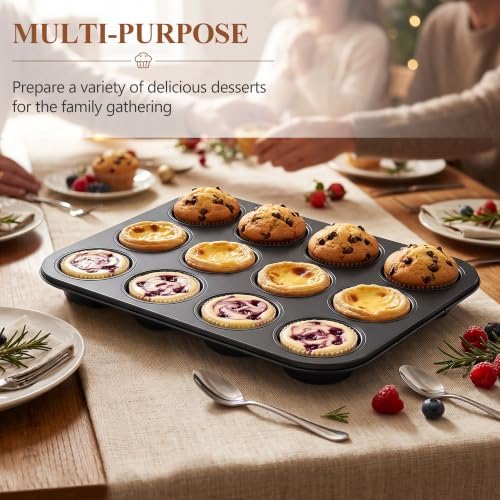 E-far 12-Cup Muffin Pan, 2 Pack Nonstick Carbon Steel Cupcake Pan Tin