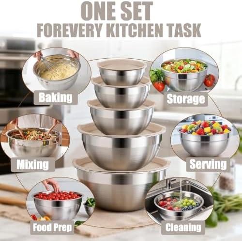 Mixing Bowls with Lids Set, 6 Sizes Mixing Bowl Set with 3 Grater