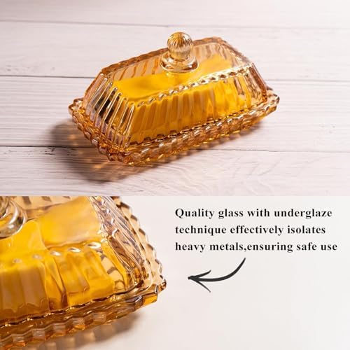 Champagne Color Glass Butter Dish with Lid for Countertop