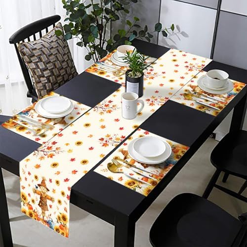 Fall Scarecrow Table Runner & Place Mats Set of 6, 70 in