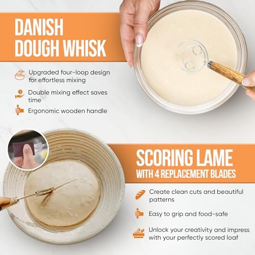 Complete Sourdough Starter Kit, 9" Banneton Proofing Basket, 34oz