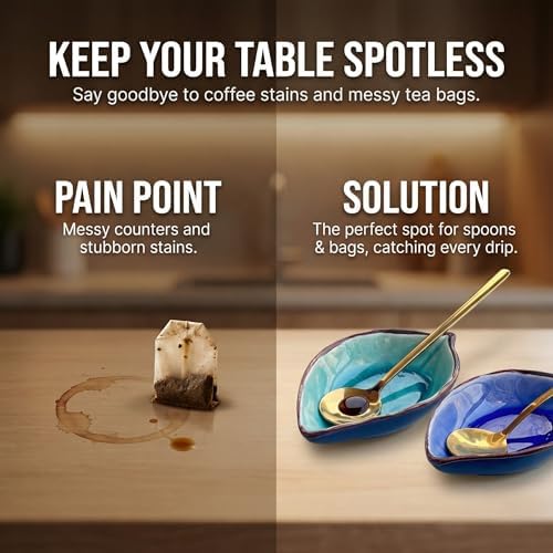 2-Pack Leaf Ice-Cracked Ceramic Coffee Spoon Rest & Tea Bag Holder