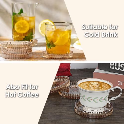Modern Clear Coasters Set of 5- Glass Cute Coasters for Drinks, Amber