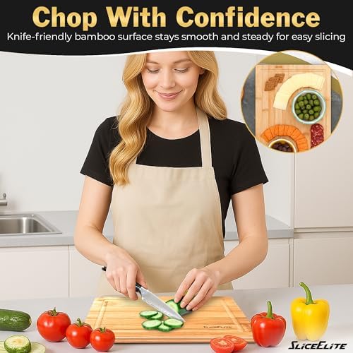 SliceElite Bamboo Cutting Board Set of 3 Wooden Cutting Boards for