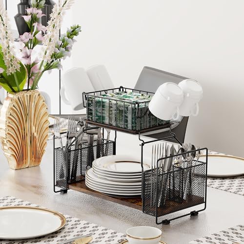 TQVAI Buffet Caddy, 2 Tier Countertop Paper Plate Organizer with