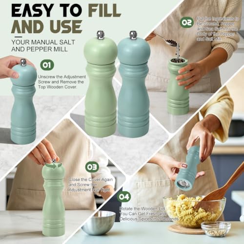 IAGORYUE Wooden Salt and Pepper Grinder Set, 6.5 Inches